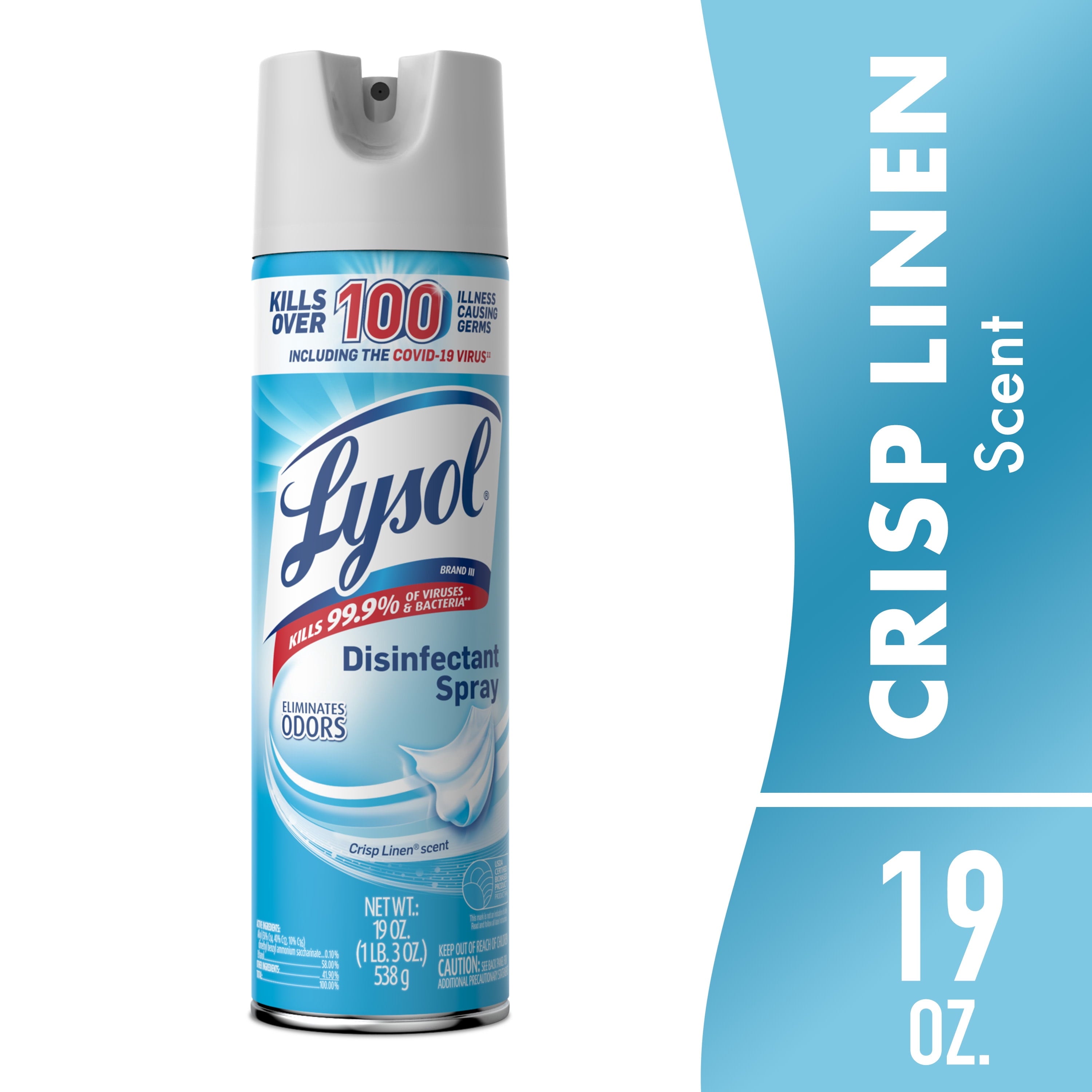 Lysol Disinfectant Spray - Sanitizing and Antibacterial Spray, Crisp Linen Scent, 19 fl oz, 3 pack
