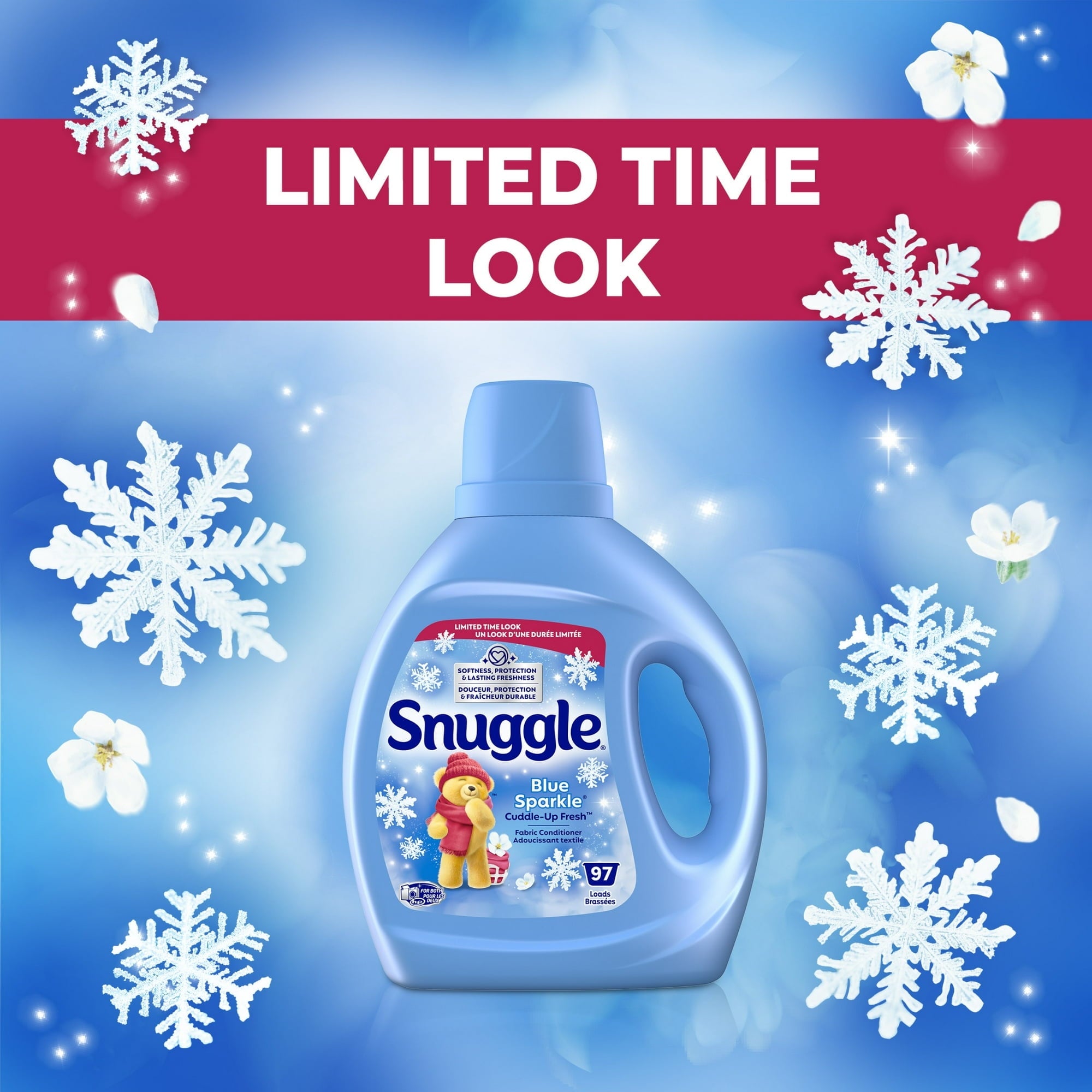 Snuggle Blue Sparkle Liquid Fabric Softener 66 oz - 97 Loads with Microfiber Solid Color Towel by BundleEase
