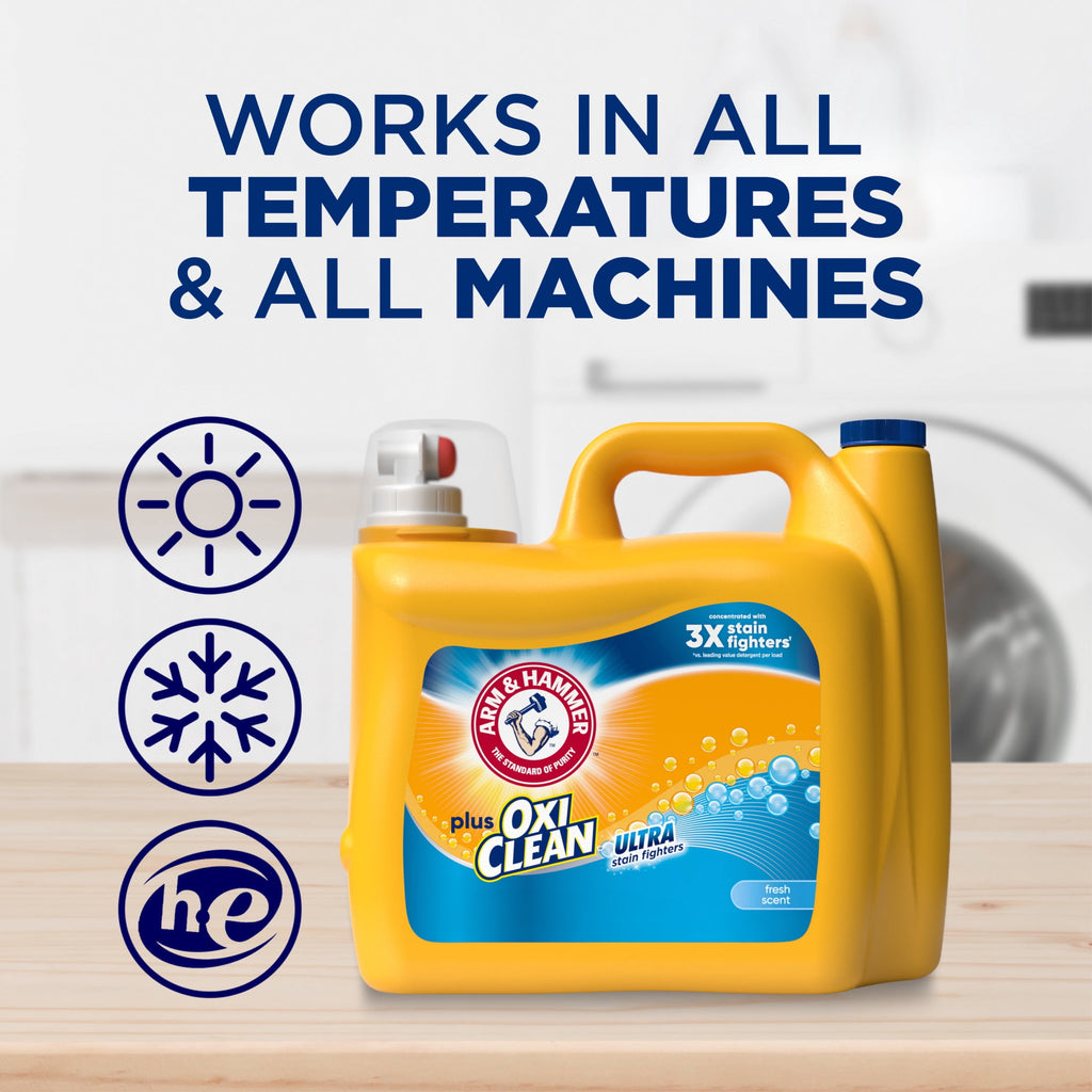 ARM & HAMMER Plus OxiClean Ultra Stain Fighters Liquid Laundry Detergent - Fresh Scent 158.6 Fl Oz