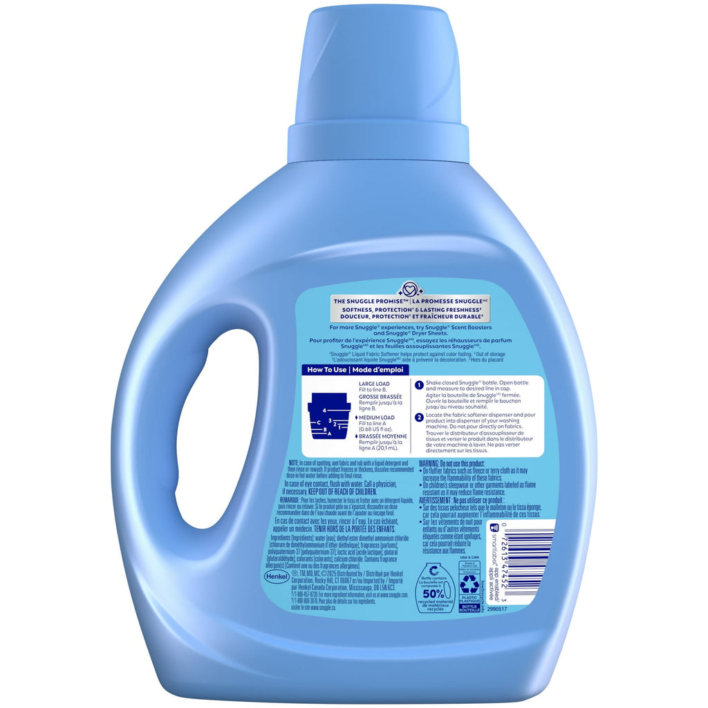 Snuggle Blue Sparkle Liquid Fabric Softener 66 oz - 97 Loads with Microfiber Solid Color Towel by BundleEase