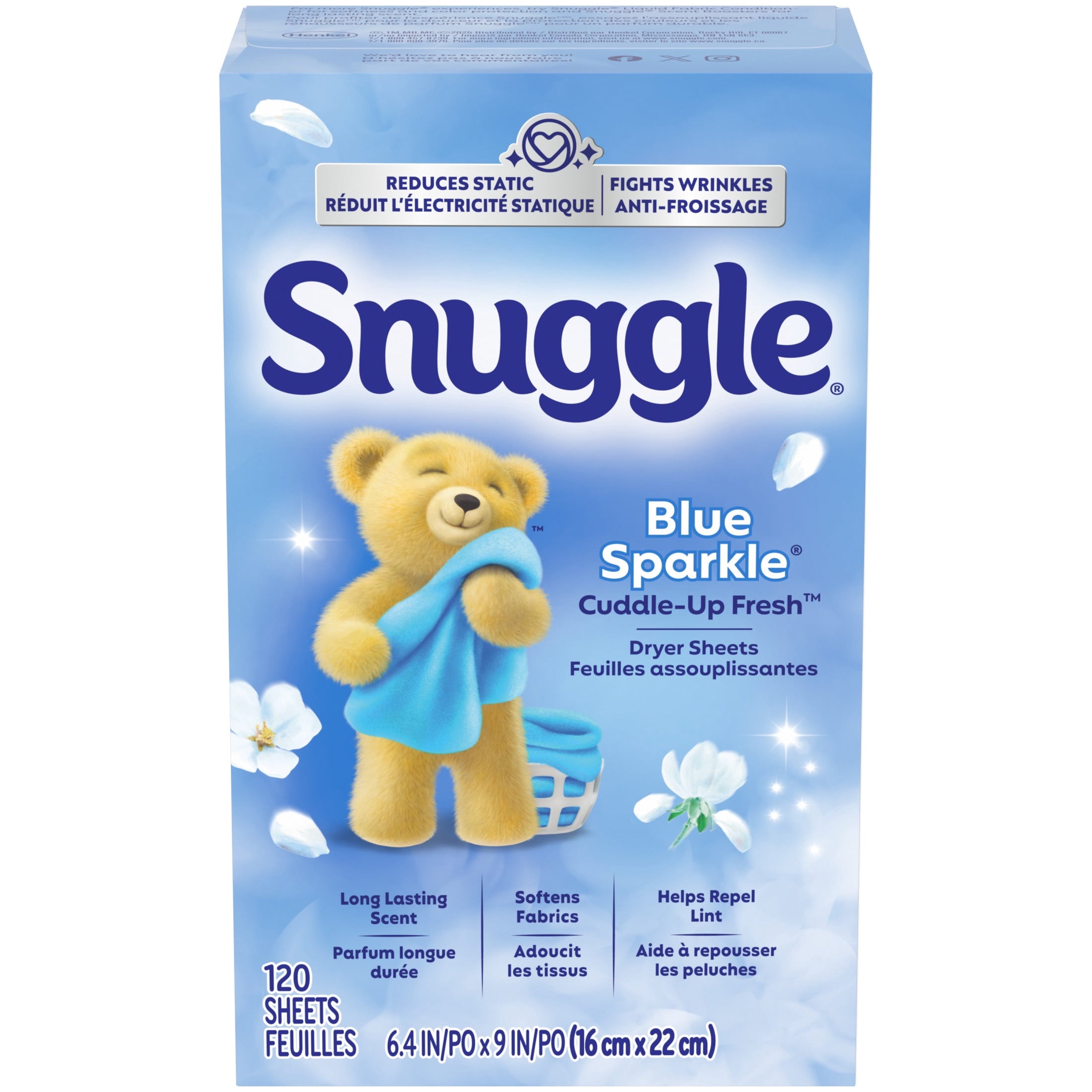 Snuggle Blue Sparkle Cuddle Up Fresh Dryer Sheets - 120 Count