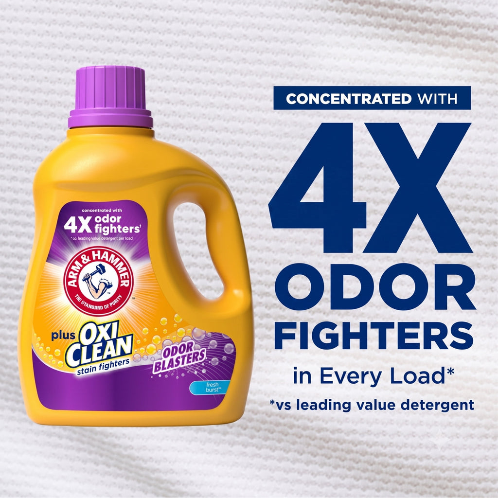ARM & HAMMER Plus OxiClean with Odor Blasters Liquid Laundry Detergent - Fresh Burst, 96.2 Fl Oz