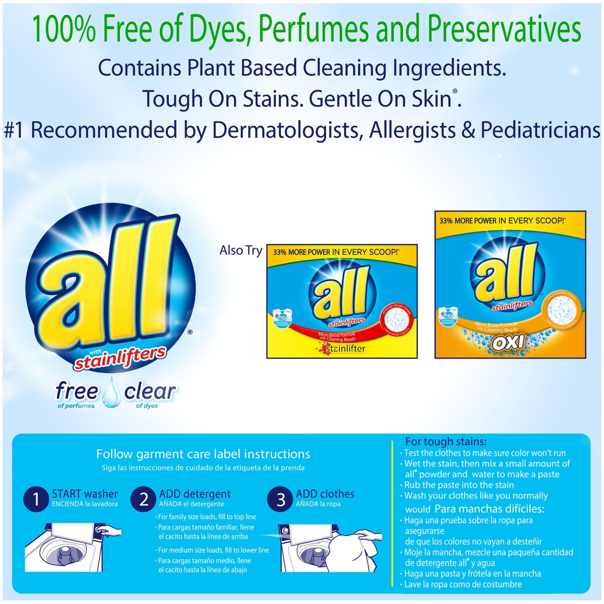 all Powder Laundry Detergent - Free Clear for Sensitive Skin, 52 Ounces, 40 Loads