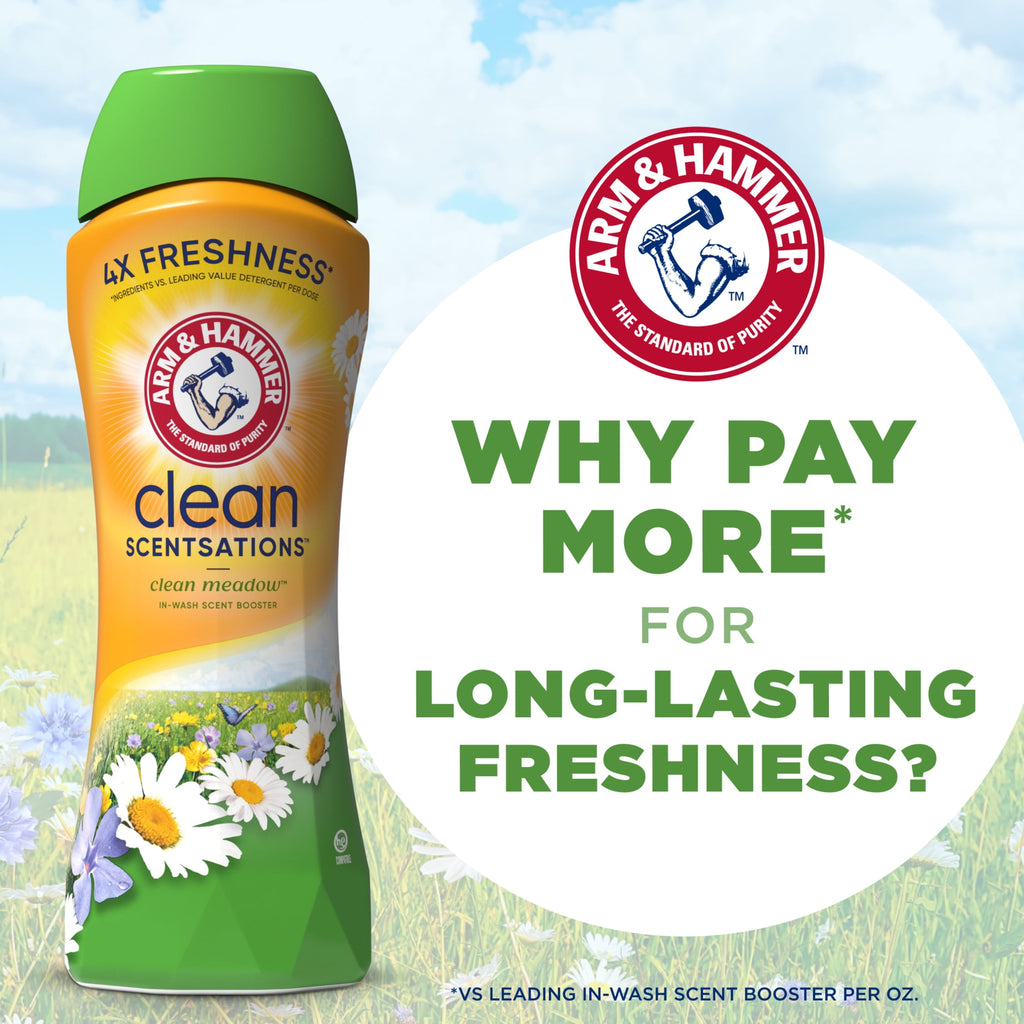 ARM & HAMMER Clean Scentsations Scent Booster - Laundry Beads Alternative, Clean Meadow scent, 24 Oz - 4-Pack