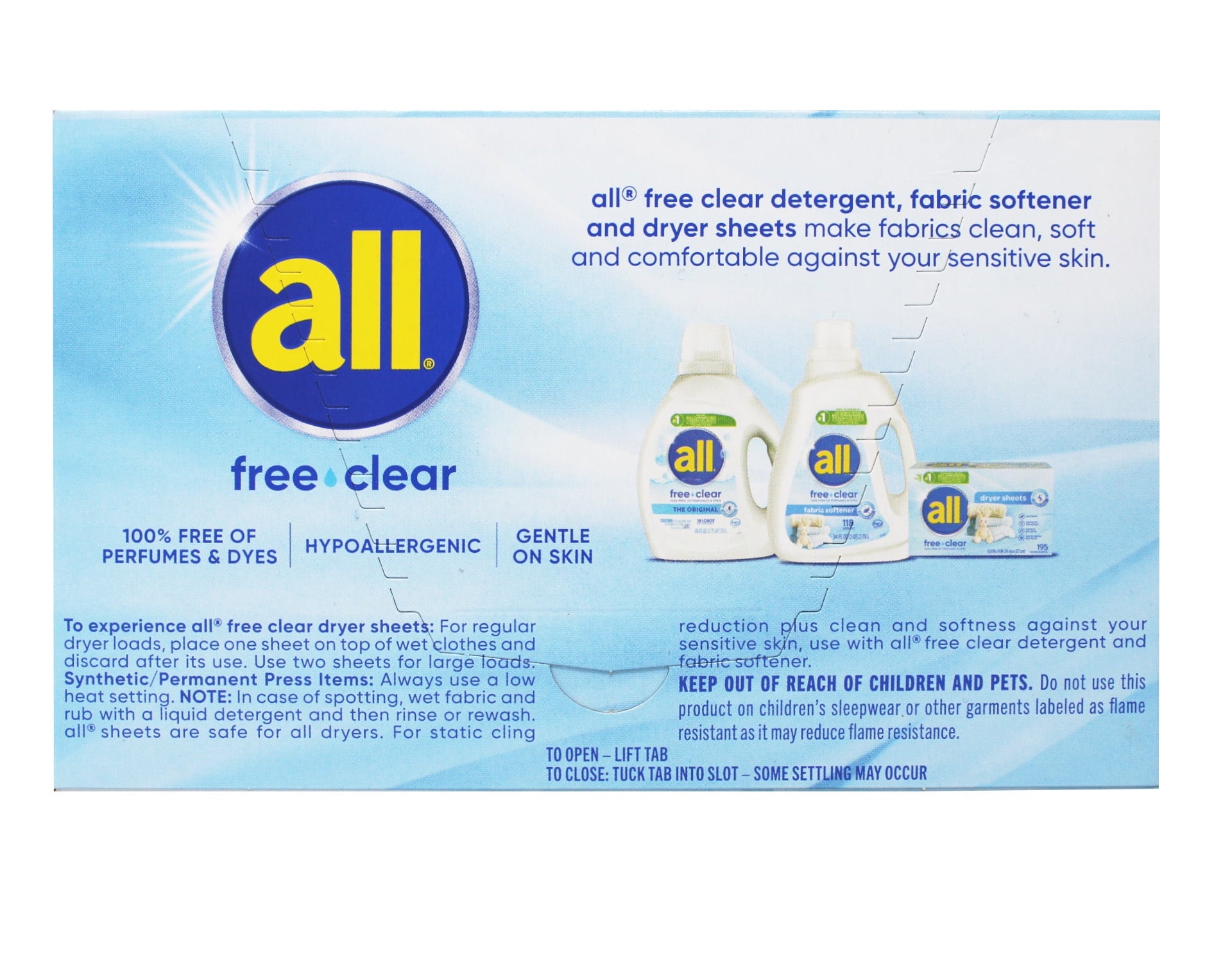 all Fabric Softener Dryer Sheets for Sensitive Skin - Free Clear, 195 Count - 6 Pack