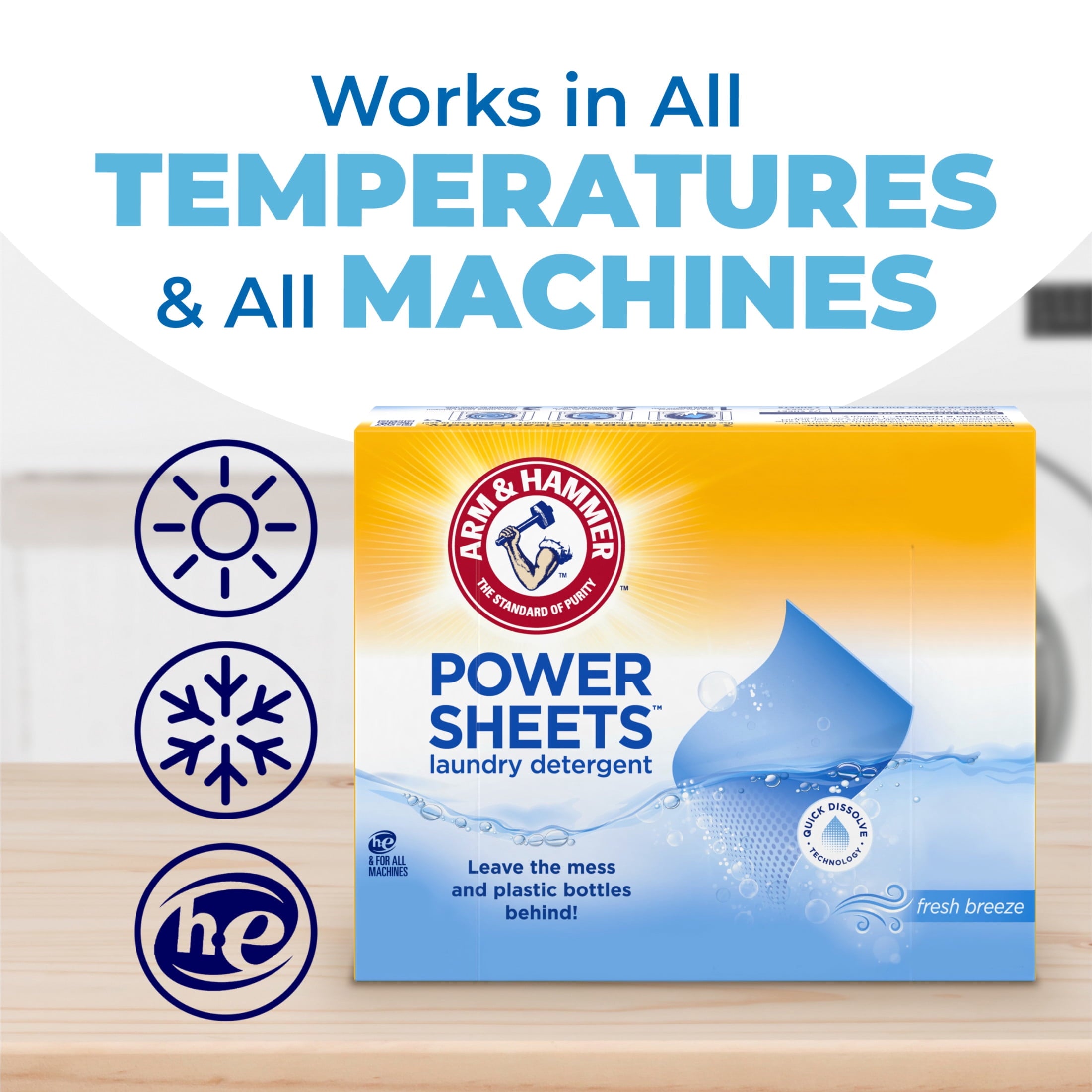 ARM & HAMMER Power Sheets Laundry Detergent - Fresh Breeze 60 Count, up to 120 small loads