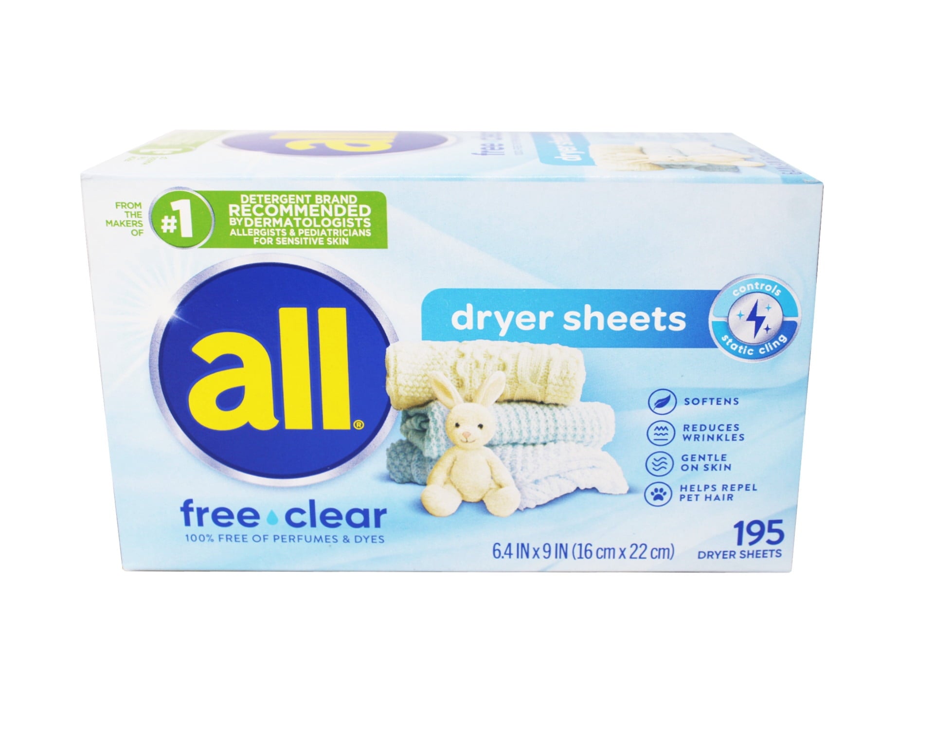 all Fabric Softener Dryer Sheets for Sensitive Skin - Free Clear, 195 Count - 6 Pack