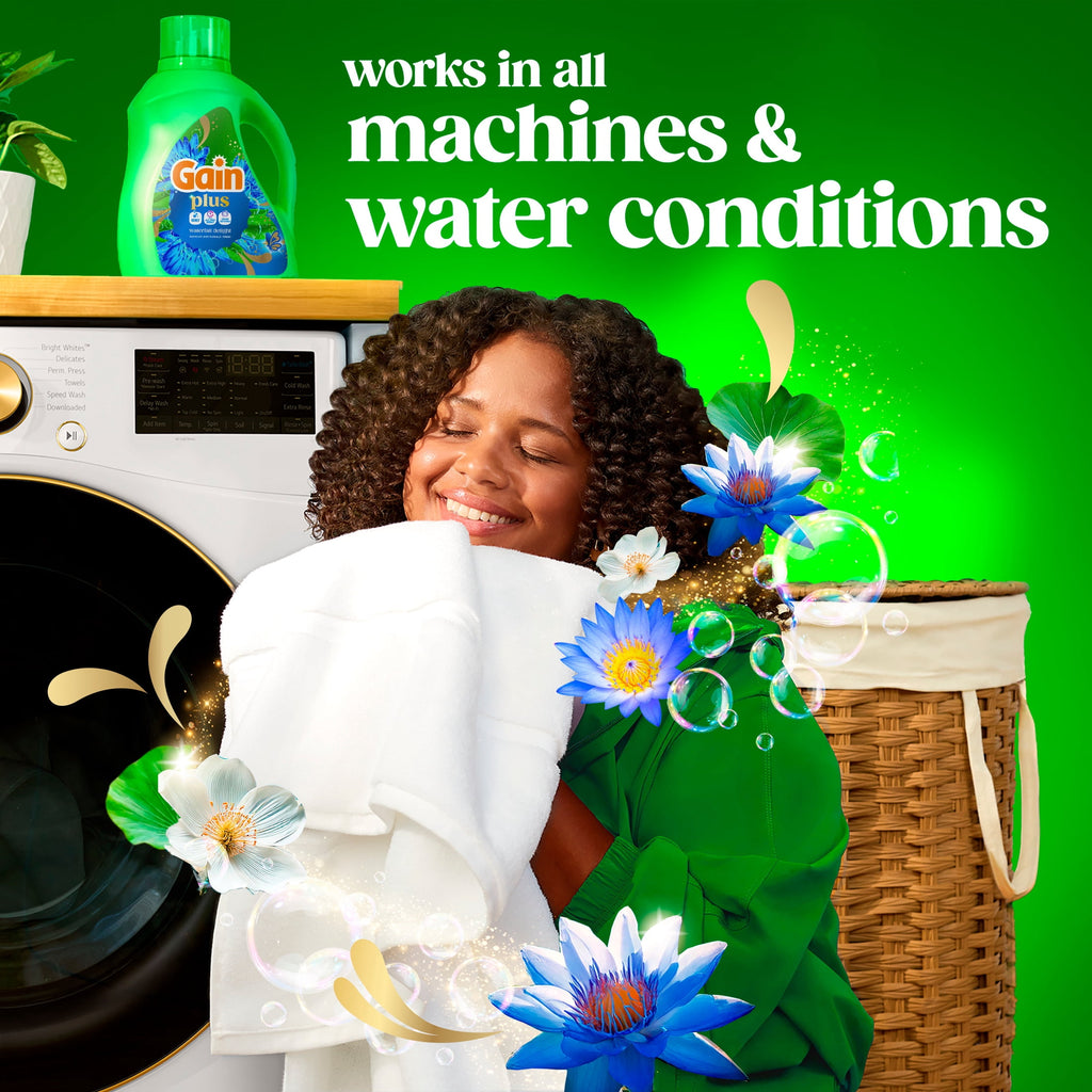 Gain Plus Laundry Detergent Liquid - Now with Odor Defense + OXI, Waterfall Delight Scent, 60 fl oz, 45 Loads