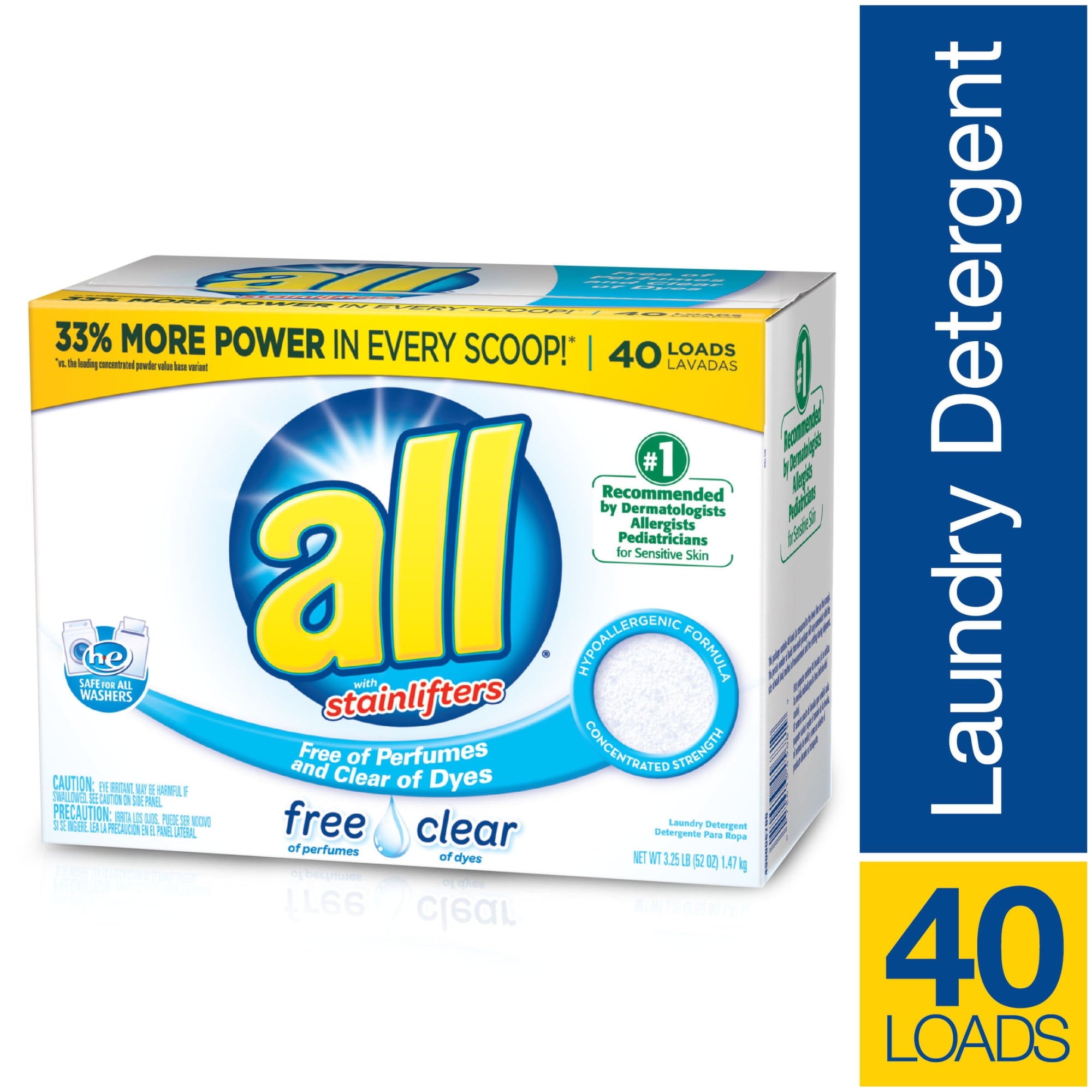 all Powder Laundry Detergent - Free Clear for Sensitive Skin, 52 Ounces, 40 Loads