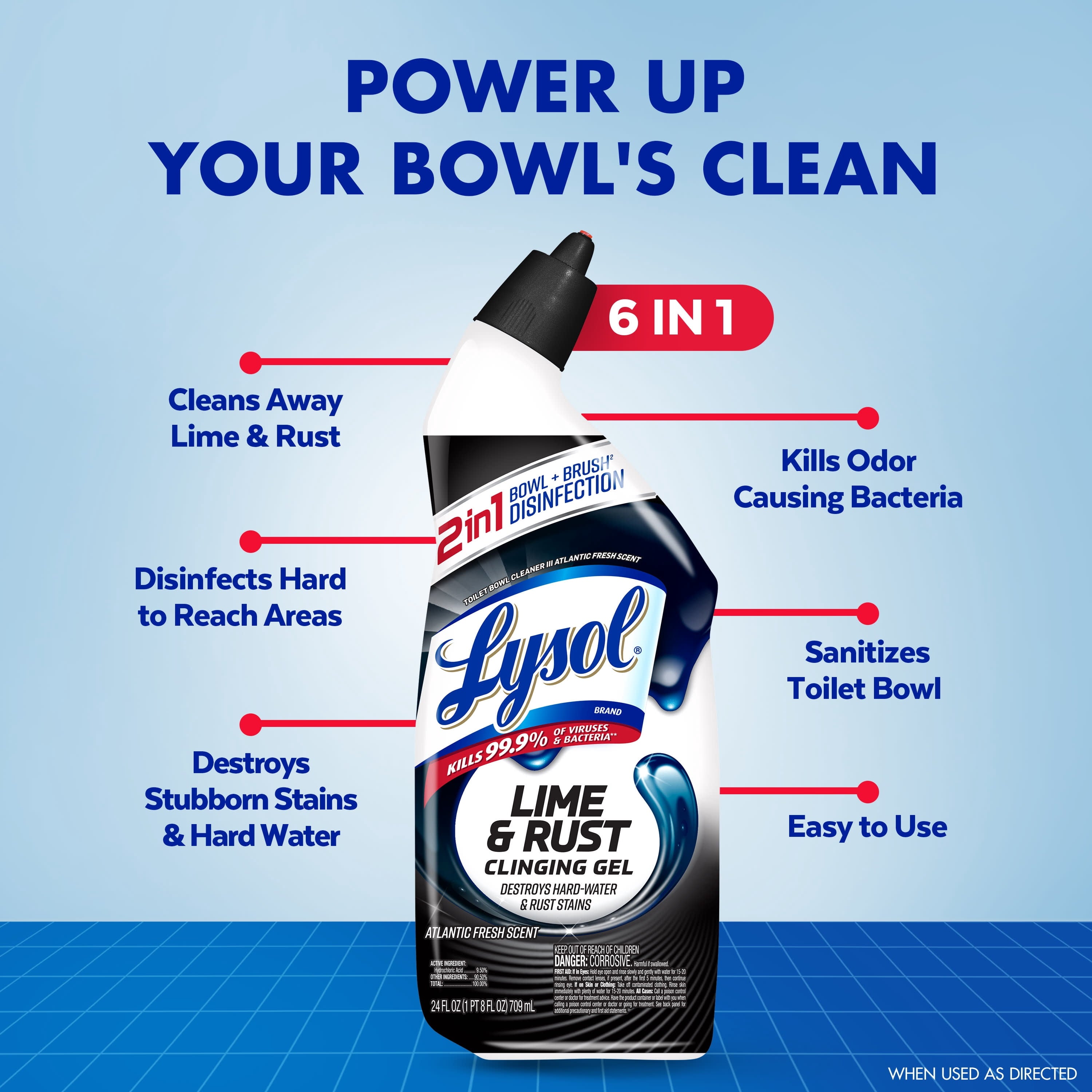 Lysol Toilet Bowl Cleaner Clinging Gel - Lime & Rust Remover, Disinfecting Bathroom Cleaner and Toilet Bowl Stain Remover, 24 fl oz