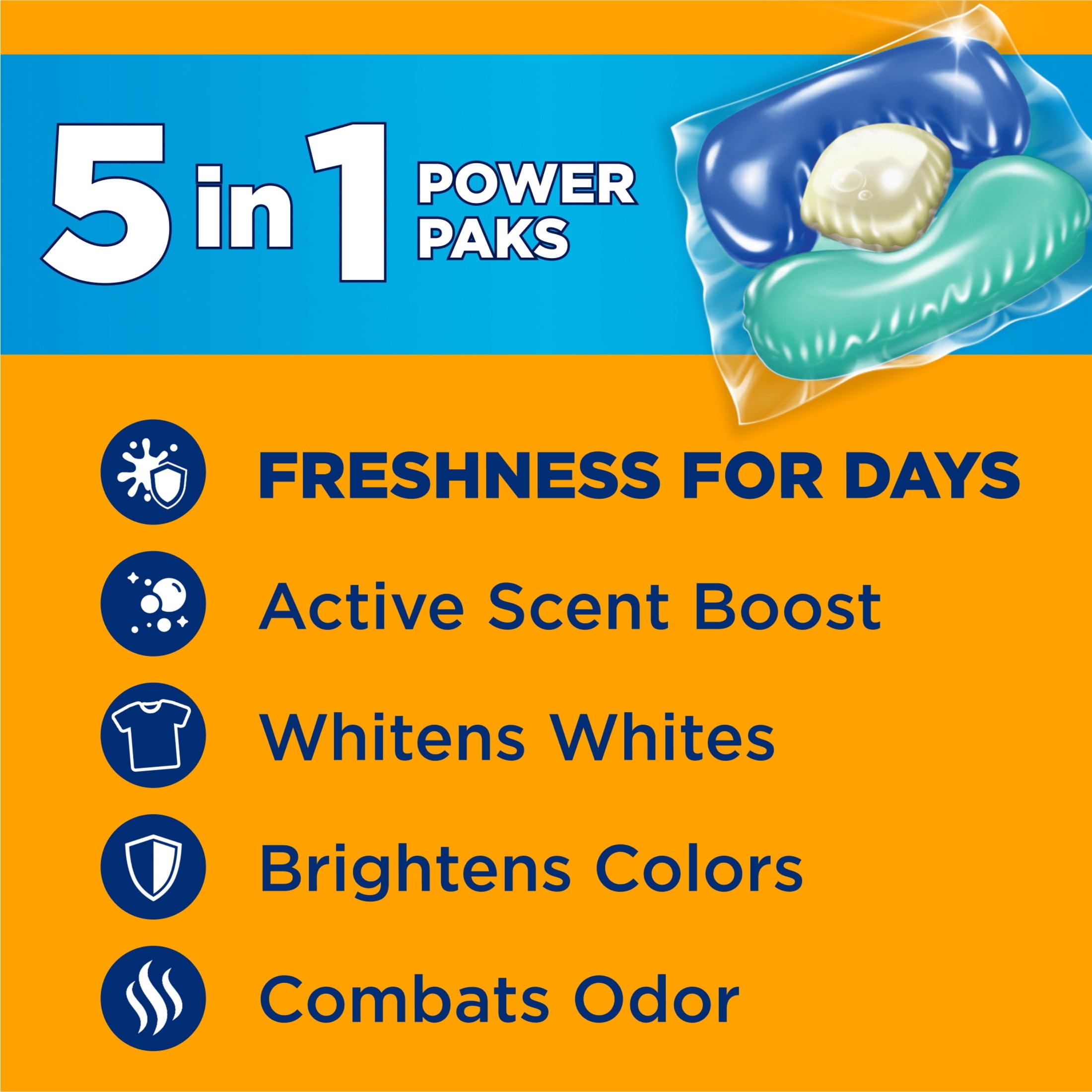 ARM & HAMMER Clean Burst 5-in-1 Laundry Detergent Power Paks - Powerfully Clean, Clean Burst Scent, 42 Count