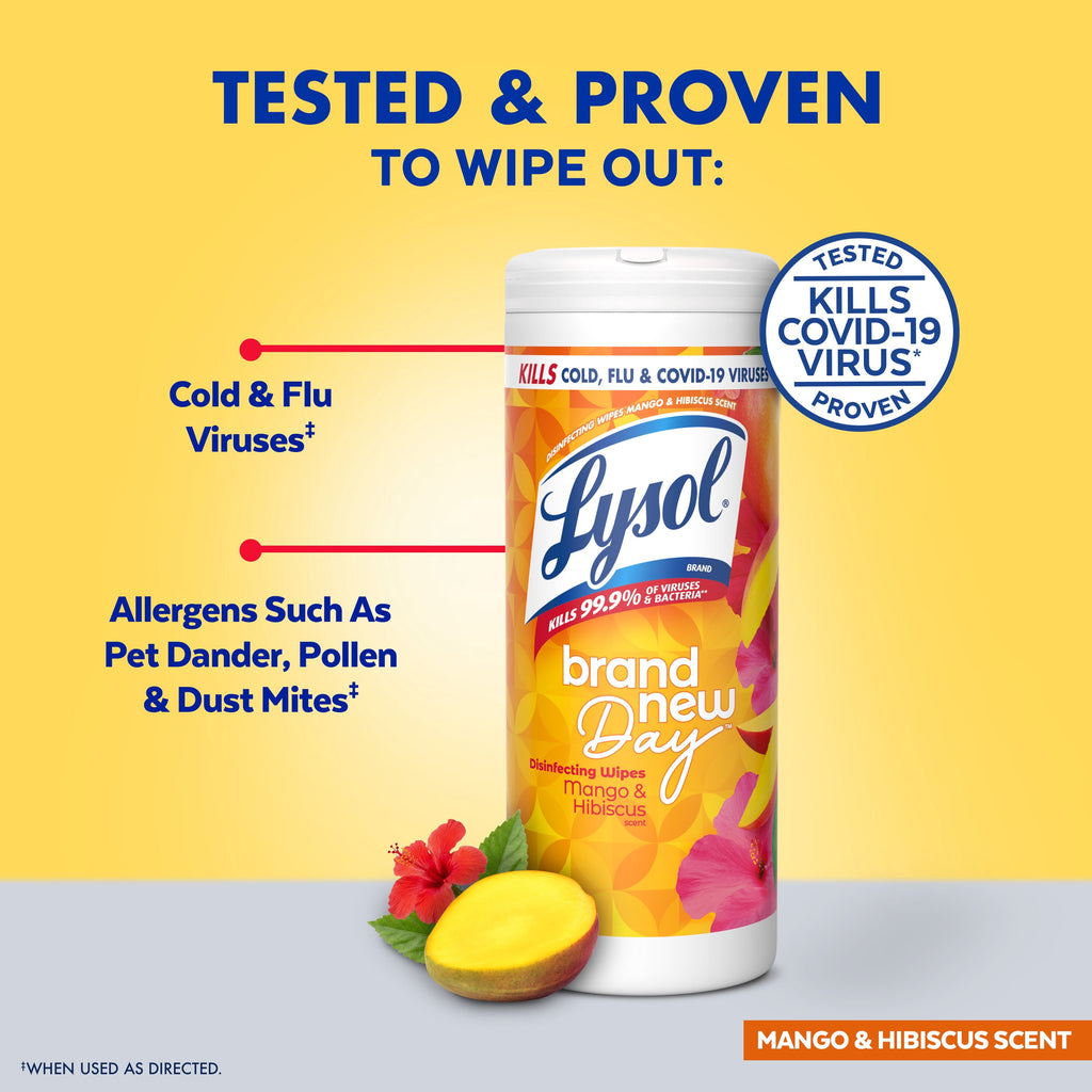 Lysol Disinfecting Wipes - All-Purpose Cleaner, Multi Surface Antibacterial Cleaning Wipes, Cleaning Supplies, Mango & Hibiscus Scent, 35 Count