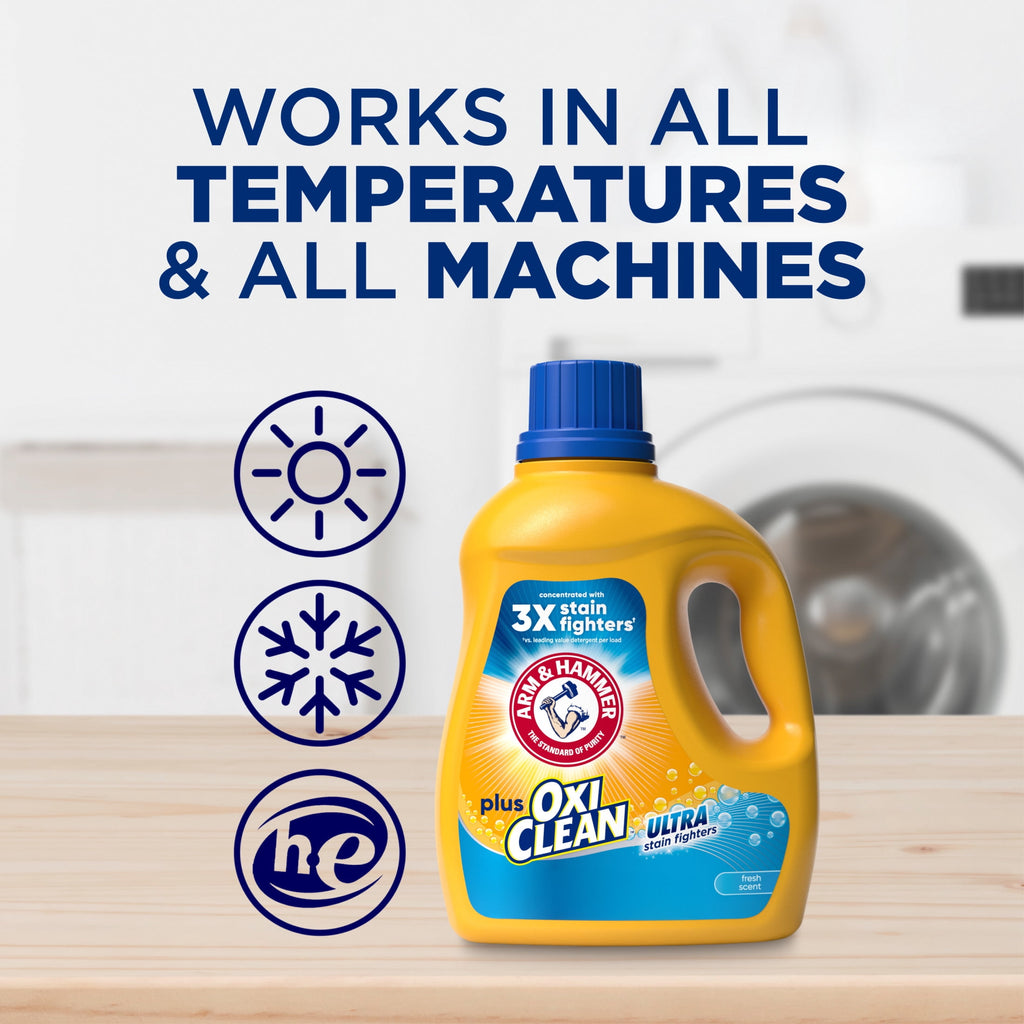 ARM & HAMMER Plus OxiClean Ultra Stain Fighters Liquid Laundry Detergent - Fresh Scent, 96.2 Fl Oz