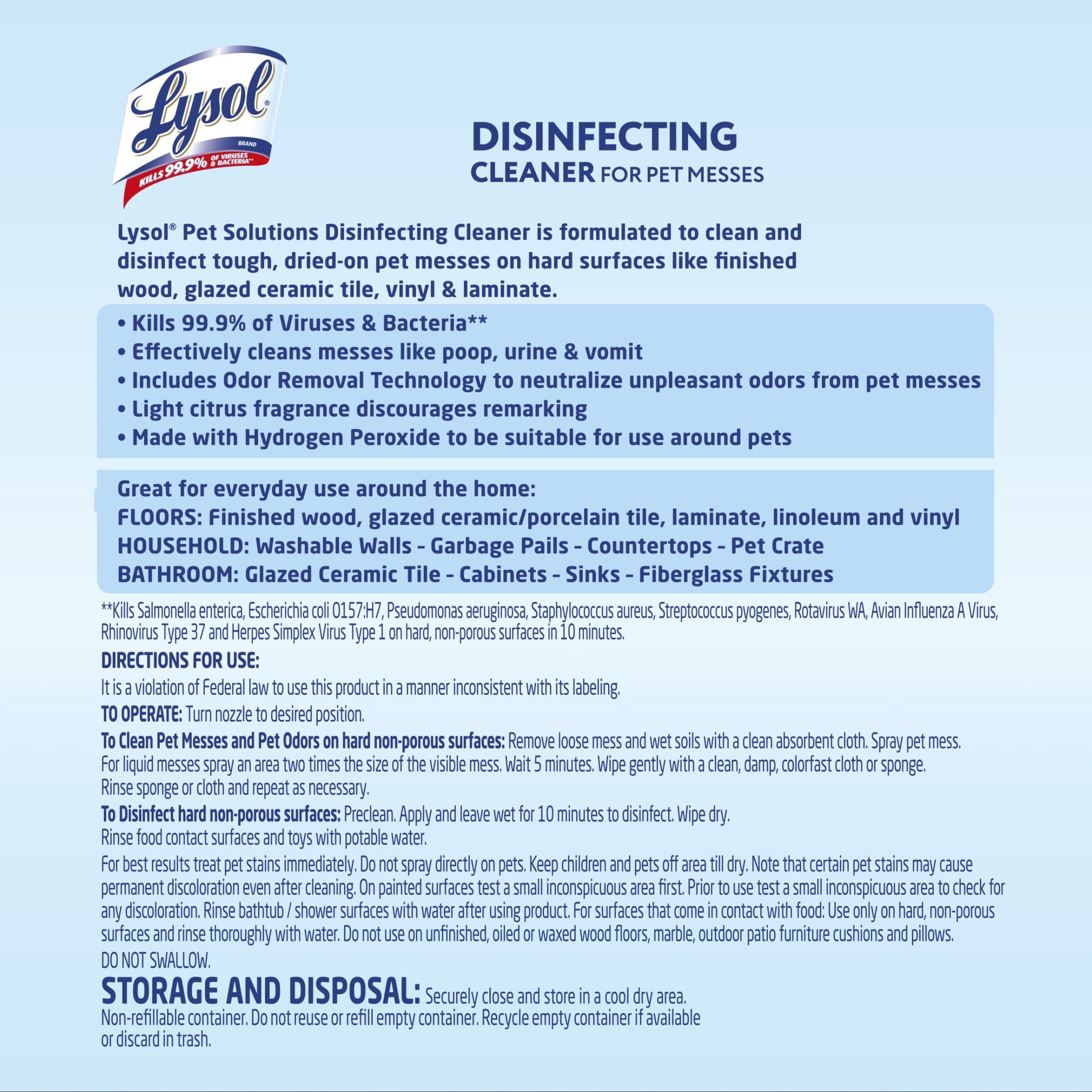 Lysol Pet Solutions –Disinfecting Cleaner - Citrus Blossom Scent, 32 fl oz