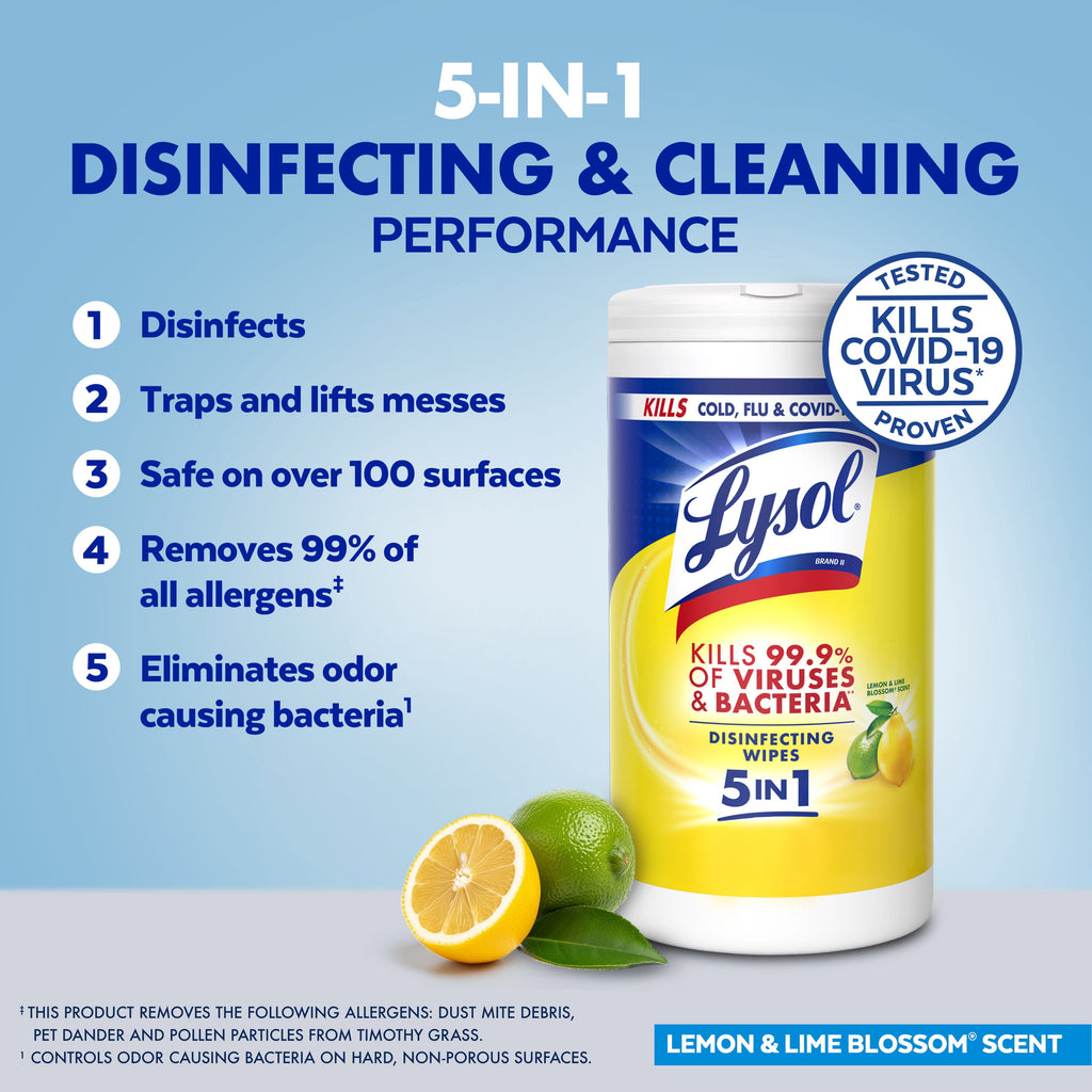 Lysol Disinfecting Wipes - All-Purpose Cleaner, Multi Surface Antibacterial Cleaning Wipes, Cleaning Supplies, Lemon & Lime Blossom Scent, 80 Count Each (Pack of 4)