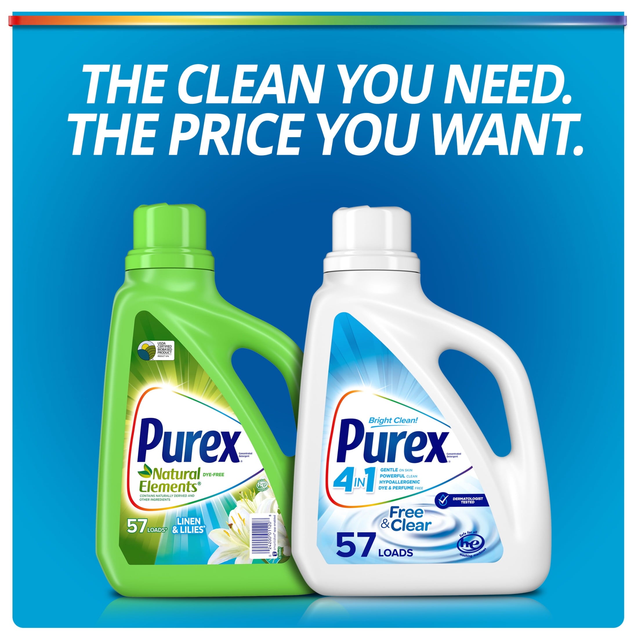 Purex Free & Clear Liquid Laundry Detergent for Sensitive Skin - 75 fl oz, 57 Loads