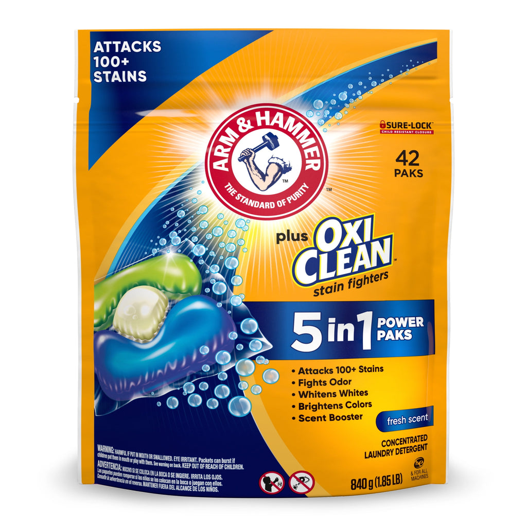ARM & HAMMER Plus OxiClean 5-in-1 Laundry Detergent Paks - Fresh Scent, 42 Count