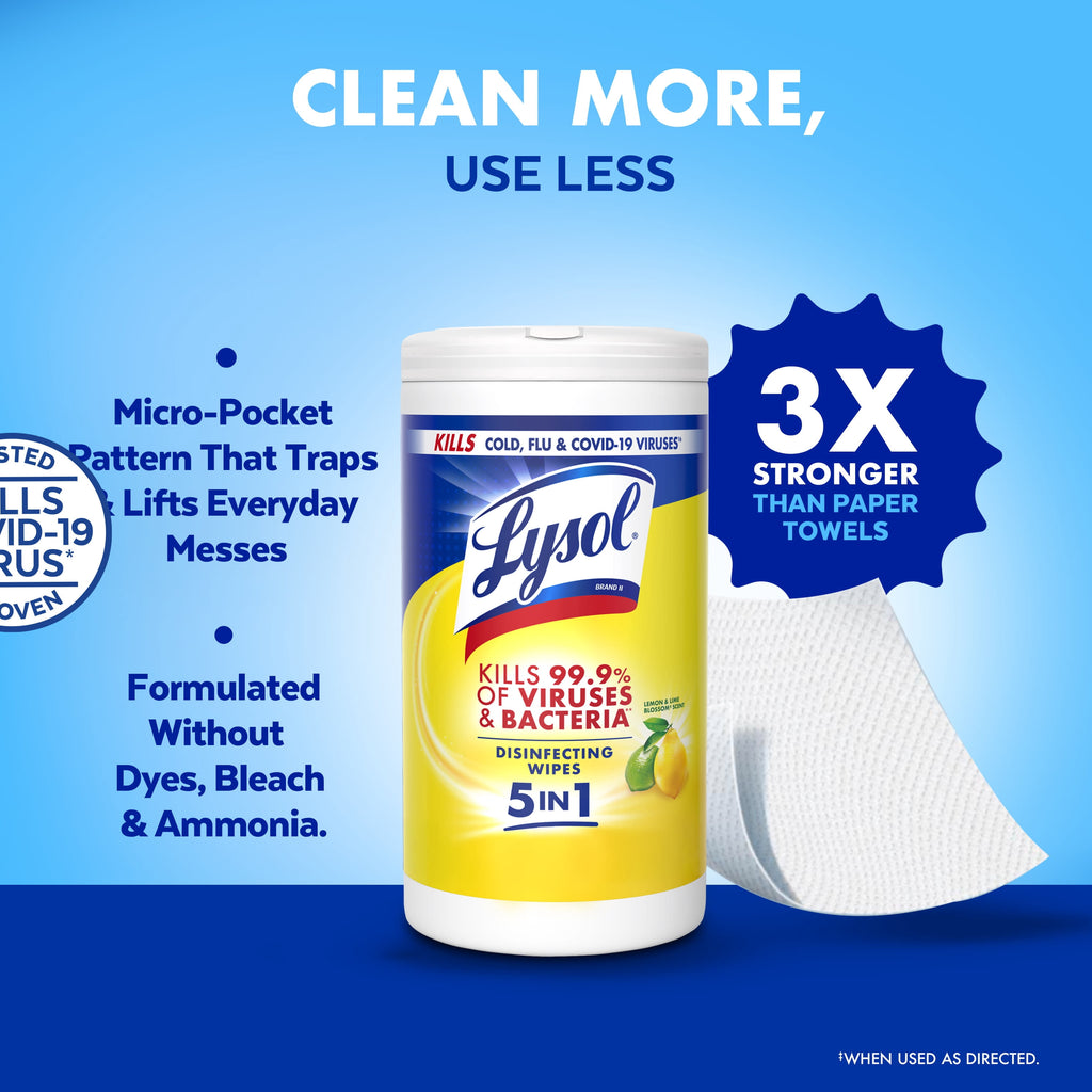 Lysol Disinfecting Wipes - All-Purpose Cleaner, Multi Surface Antibacterial Cleaning Wipes, Cleaning Supplies, Lemon & Lime Blossom Scent, 80 Count Each (Pack of 4)