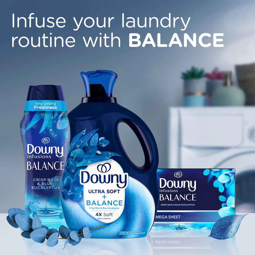 Downy Ultra Soft Fabric Softener Liquid - Balance, Crisp Rain and Blue Eucalyptus, 44 fl oz, 66 Loads - 4-Pack